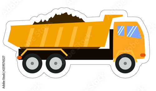 Tipper Truck. Dump truck. Cartoon style, childlike illustration