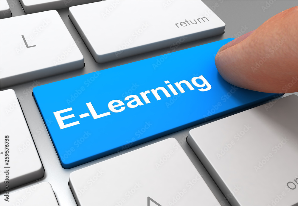 e-learning push button concept 3d illustration e-learning push button concept 3d illustration