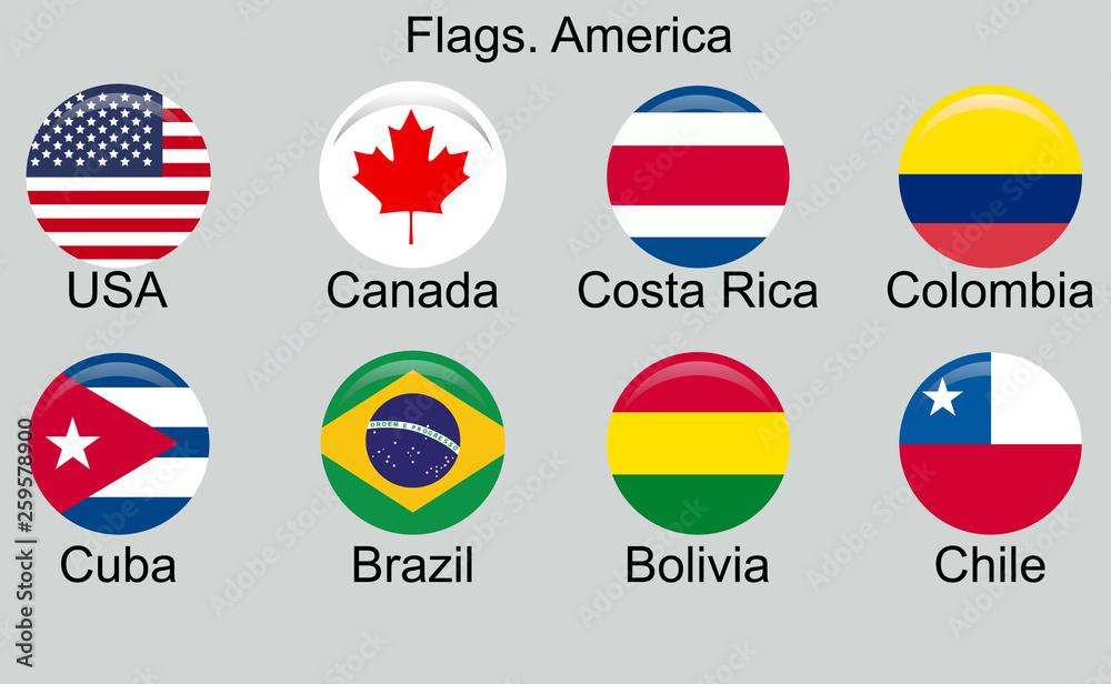 American countries flag set North, Central South America American countries flag set North, Central South America