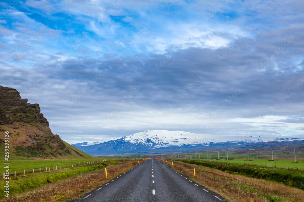 Route 1 Ring Road Southern Iceland Scandinavia with Eyjafjallajokull volcano in background