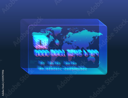Glowing holographic virtual digital plastic card, concept illustration for modern payment options.