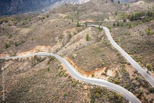 Aerial photo of summer road. Free space for your decoration. Landscape of Gran Canaria island 