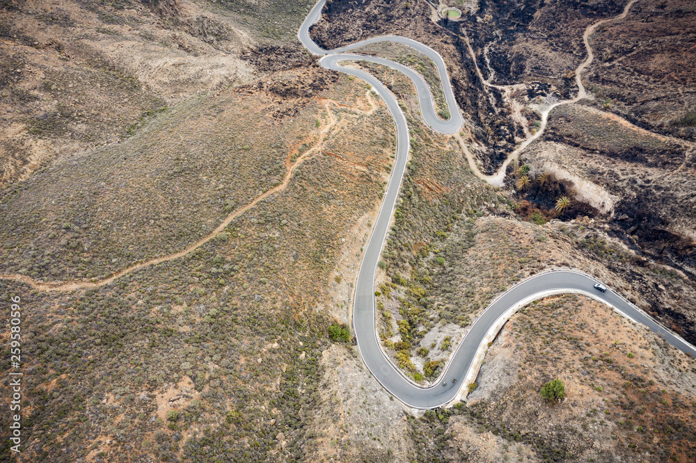 Aerial photo of summer road. Free space for your decoration. Landscape of Gran Canaria island 