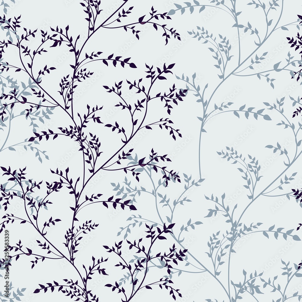 Seamless pattern with image of herbs silhouette on a light background. 