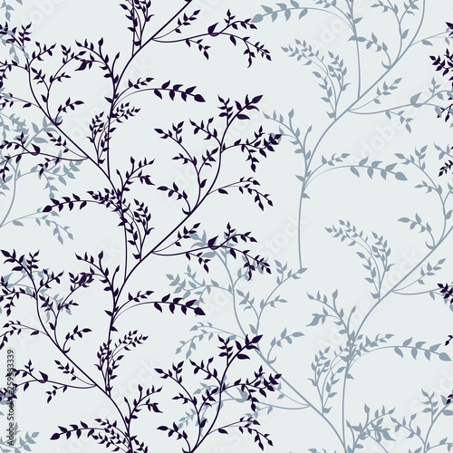 Seamless pattern with image of herbs silhouette on a light background. 