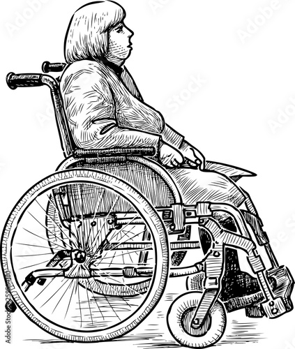 Sketch of a disabled woman in a wheelchair