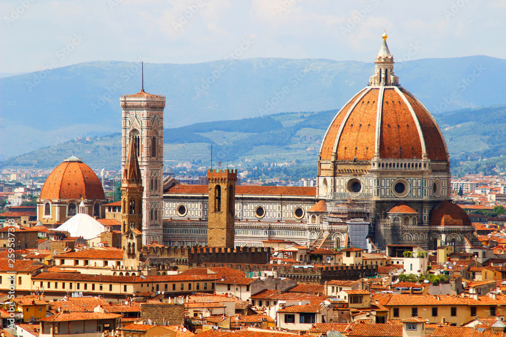 View of Santa Maria dei Fiori Church from Piazza Michelangelo, Florence, Tuscany, Italy