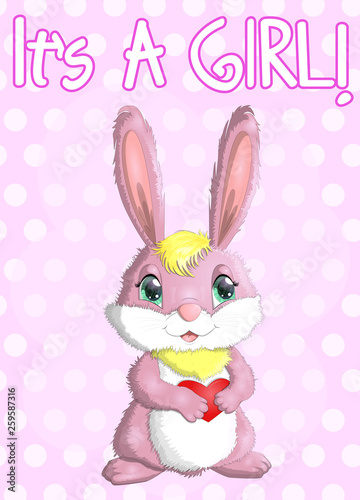 Baby Shower greeting card with Cute Rabbits girl