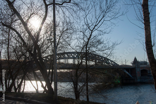 Moscow, bridge, sun, Moscow river