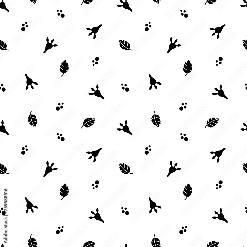 Vector black planand dinosaur traces seamless pattern. Original design, print for T-shirts, textiles, web isolated on white background.