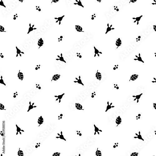 Vector black planand dinosaur traces seamless pattern. Original design, print for T-shirts, textiles, web isolated on white background. © brandianna