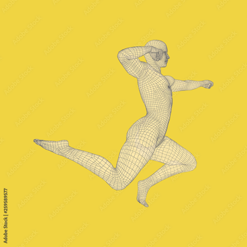 Fototapeta premium 3D Model of Man. Human Body Wire Model. Design Element. Technology Vector Illustration