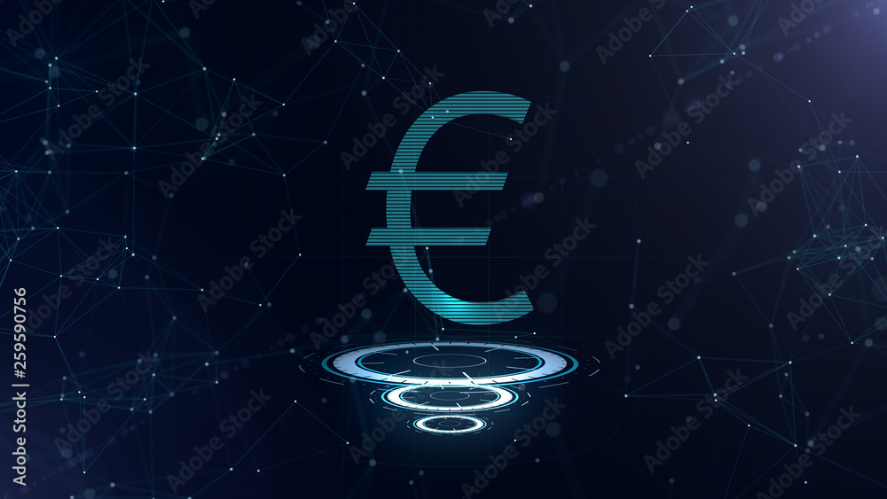 A superb 3d Euro sign. Space blue cyberspace backdrop with internet connections. Euro currency is on three virtual glowing circles. A superb 3d Euro sign. Space blue cyberspace backdrop with internet connections. Euro currency is on three virtual glowing circles.