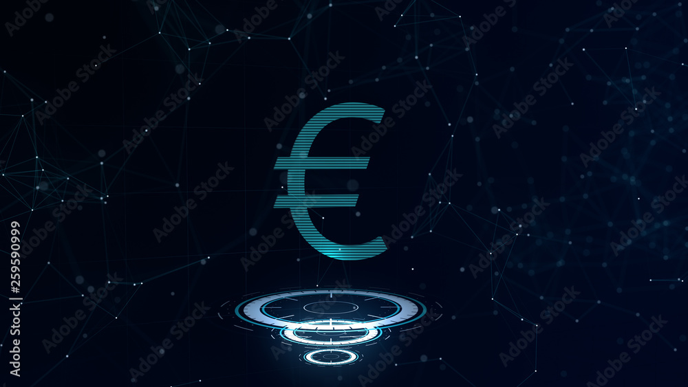 A superb 3d Euro sign. Space blue cyberspace backdrop with internet connections. Euro currency is on three virtual glowing circles. A superb 3d Euro sign. Space blue cyberspace backdrop with internet connections. Euro currency is on three virtual glowing circles.