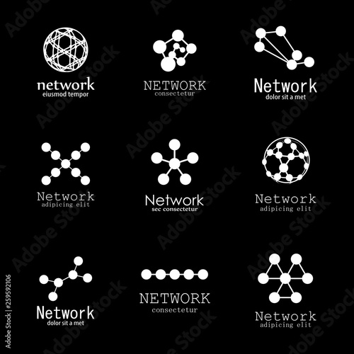 Network And Communication Icon Set - Isolated On Black Background - Vector Illustration Of Technology Logo. Simple Network Symbols For Web, Technology Icons And App Template