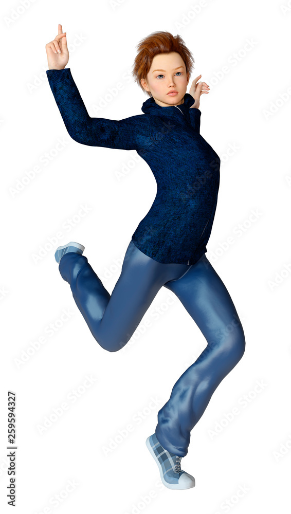 Obraz premium 3D Rendering Teenager Girl Dancing on White