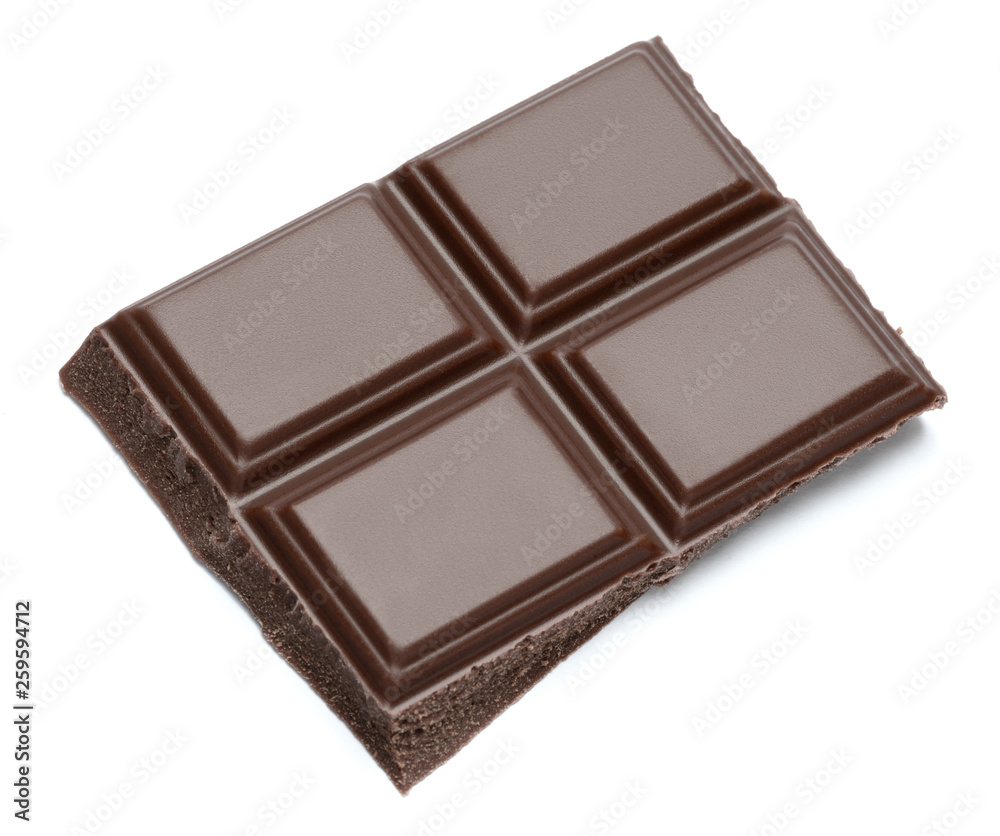 Dark organic chocolate pieces isolated on white background Dark organic chocolate pieces isolated on white background