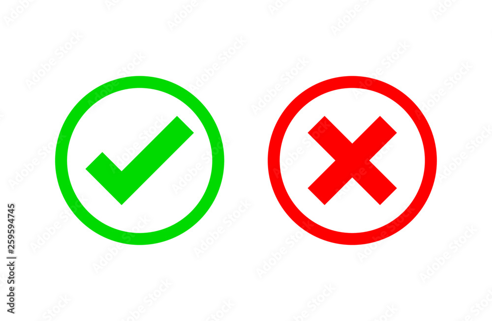 Check marks icons. accept and reject. right and wrong. Isolated on white background. Vector Illustration. Check marks icons. accept and reject. right and wrong. Isolated on white background. Vector Illustration.