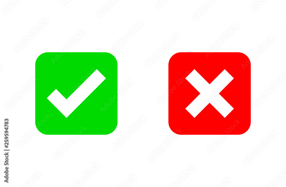 Check marks icons. accept and reject. right and wrong. Isolated on white background. Vector Illustration. Check marks icons. accept and reject. right and wrong. Isolated on white background. Vector Illustration.