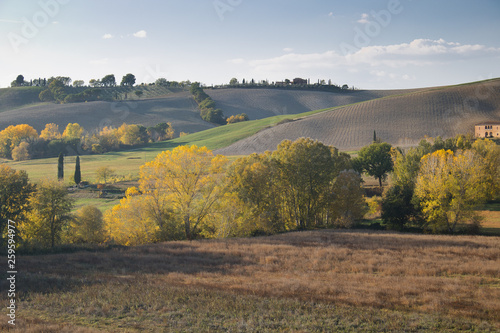 Countryside landscape. Countryside landscape with hills and a homestead; typical landscape of central Italy 