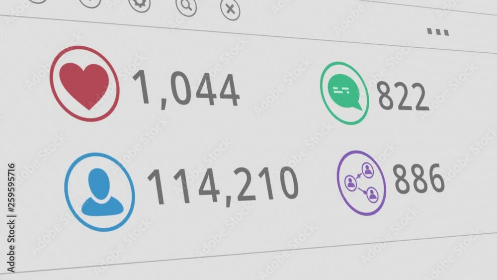 close up view of number counters on a social media site, followers, shares, likes and comments, concept of success or influencer