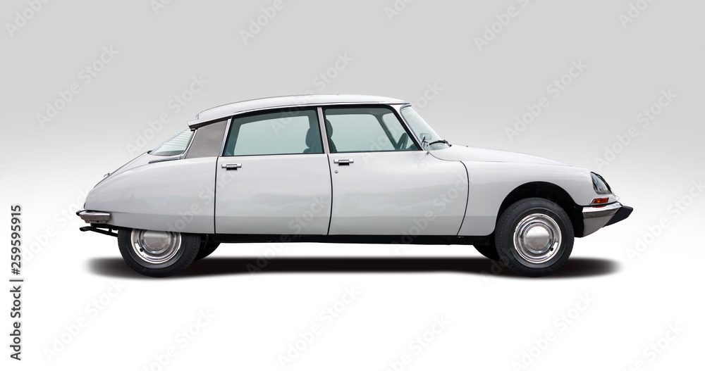 Classic French white car isolated on white