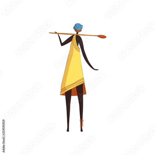 African woman with work tool on white background.