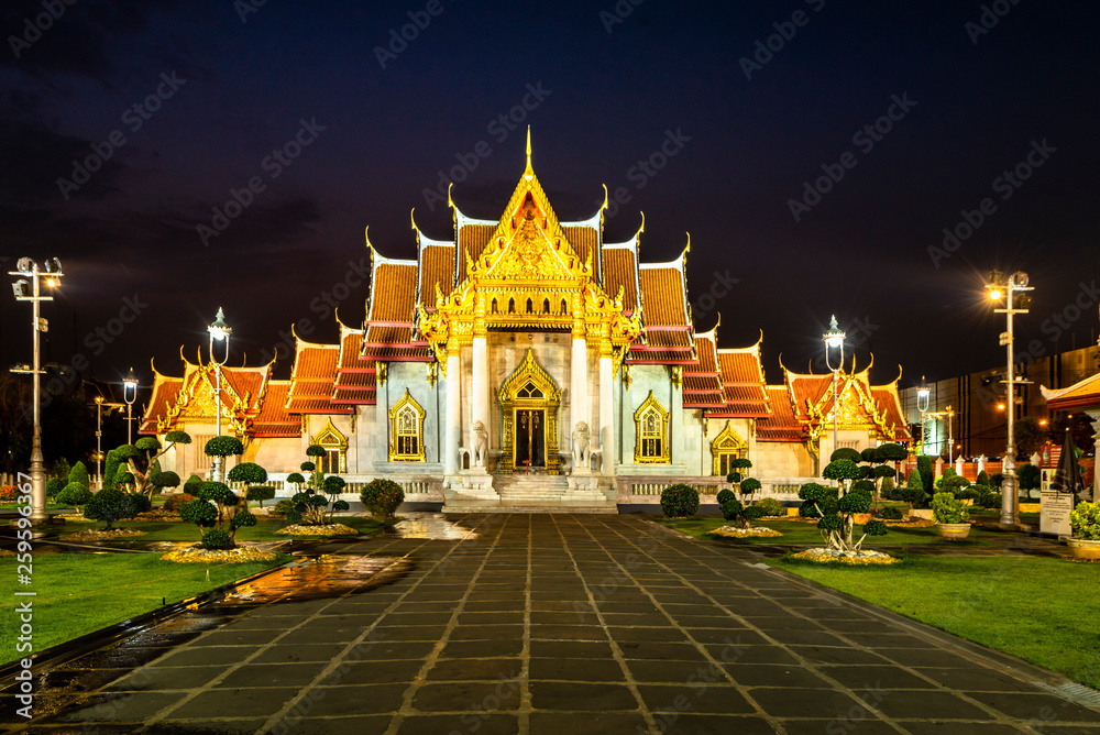 Beautiful view of Wat Benchamabophit Dusitvanaram, also known as the marble temple, it is one of Bangkok's most beautiful temples and a major tourist attraction. Beautiful view of Wat Benchamabophit Dusitvanaram, also known as the marble temple, it is one of Bangkok's most beautiful temples and a major tourist attraction.