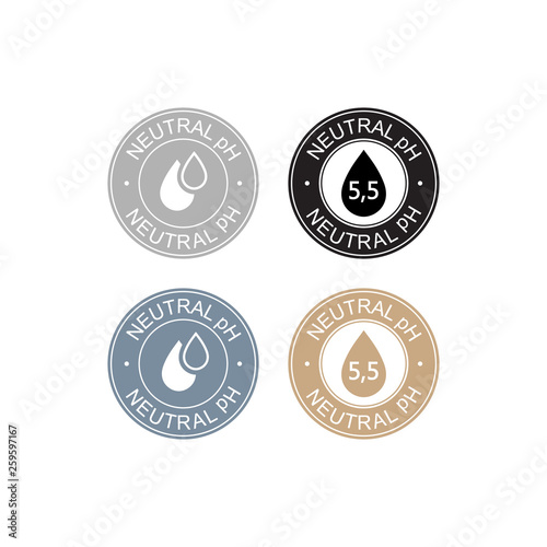 Neutral pH balance logo icon for shampoo or cream. Ph sign label with drop. Vector