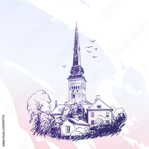 Fotografia Sketch of Cathedral in Vasteras, Sweden