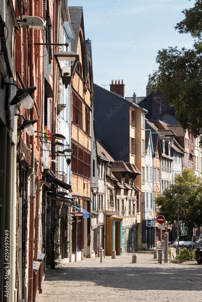 Street of Rouen with half-timbered houses, Normandy, France