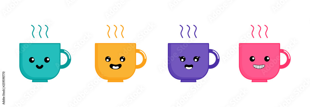 Premium Vector  Cute happy funny coffee mug set collection.