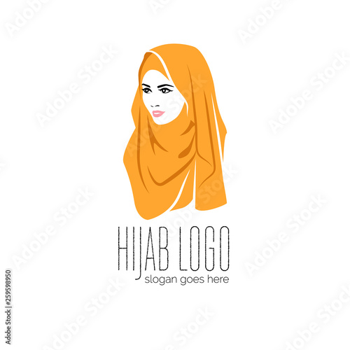 Beautiful woman wearing colorful hijab icon, hijab logo isolated