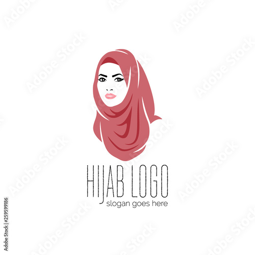 Beautiful woman wearing colorful hijab icon, hijab logo isolated