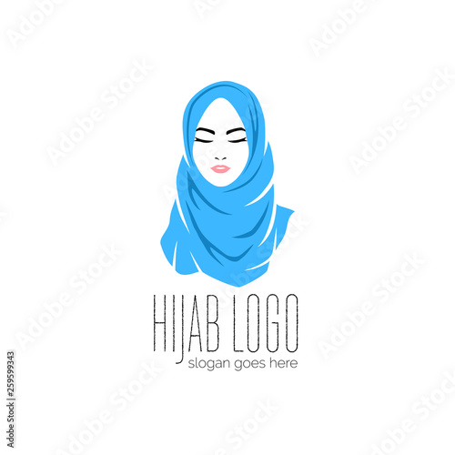 Beautiful woman wearing blue hijab icon, hijab logo isolated