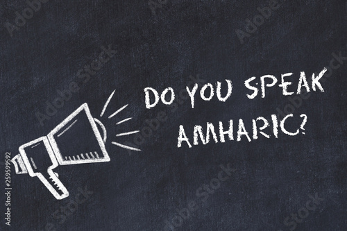 Learning foreign languages concept. Chalk symbol of loudspeaker with phrase do you speak amharic photo