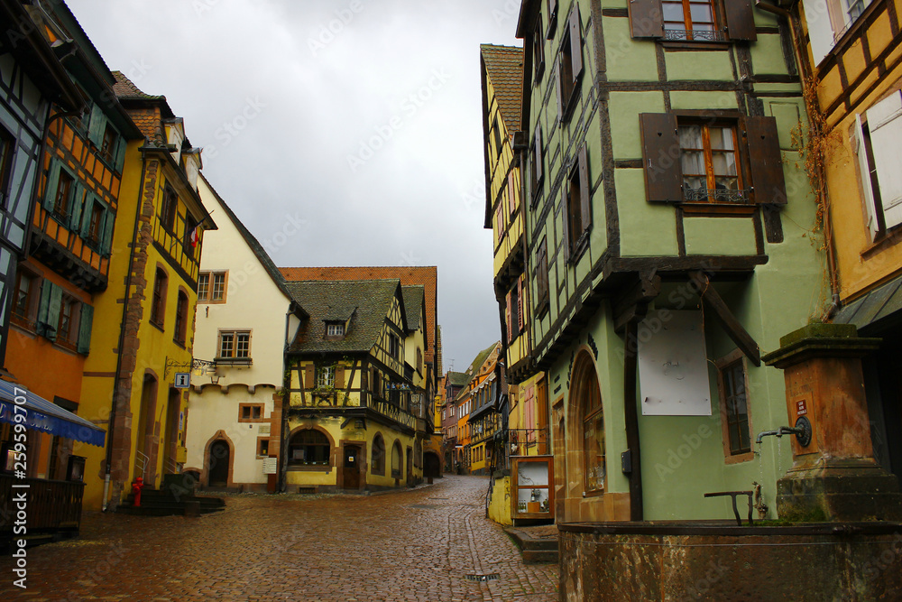Fototapeta premium le village de riquewihr en alsace avec ses maisons pittoresques