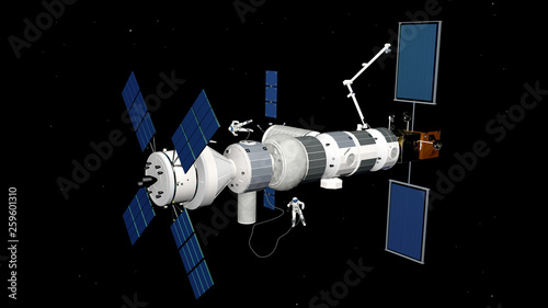 Stazione spaziale Gateway per la nuova missione spaziale verso la luna nel 2026, rendering 3D photo