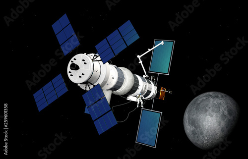 Stazione spaziale Gateway per la nuova missione spaziale verso la luna nel 2026, rendering 3D photo