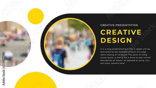 Modern business presentation design with photo shapes & two photos on white background. Editable annual report flyer leaflet corporate presentation banner design template. Simple webpage design