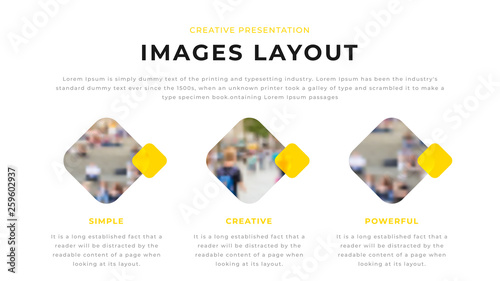 Modern business presentation design with yellow shapes & photo on white background. Editable annual report flyer leaflet corporate presentation banner design template. Simple webpage design