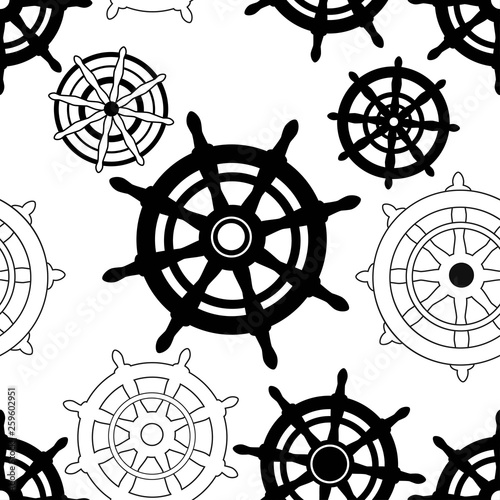 Marine seamless pattern with steering wheels