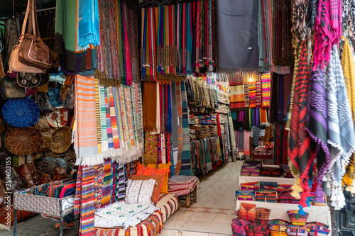Colorful dish souvenirs for sale in a shop in Morocco