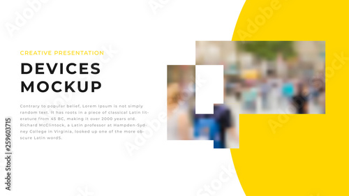 Modern business presentation design with yellow shapes on white background. Editable annual report flyer leaflet corporate presentation banner design template. Simple webpage design