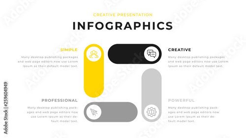 4 option yellow and gray infographic chart diagram business presentation design. Annual report flyer leaflet corporate presentation template. Simple webpage design