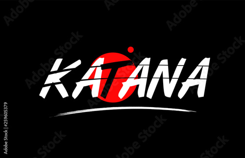 katana word text logo icon with red circle design