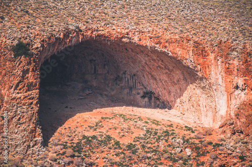 Natural huge cavern Tersanas. Crete island, Greece.