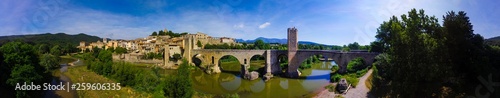 Big panoramic view of Besalú fortified village at Girona