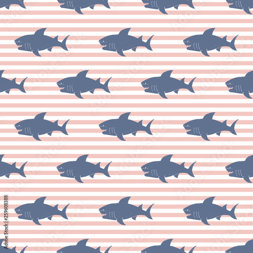 Shark seamless pattern, Hand drawn sketched doodle shark, vector illustration