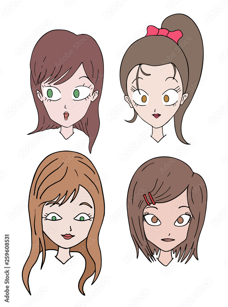 four brown hair women faces four brown hair women faces
